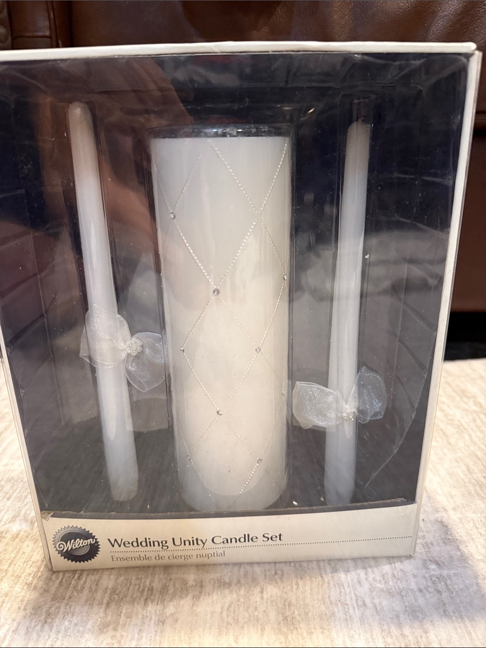 Wilton White Quilted Unity Candle Set with Tapers Amazing condition